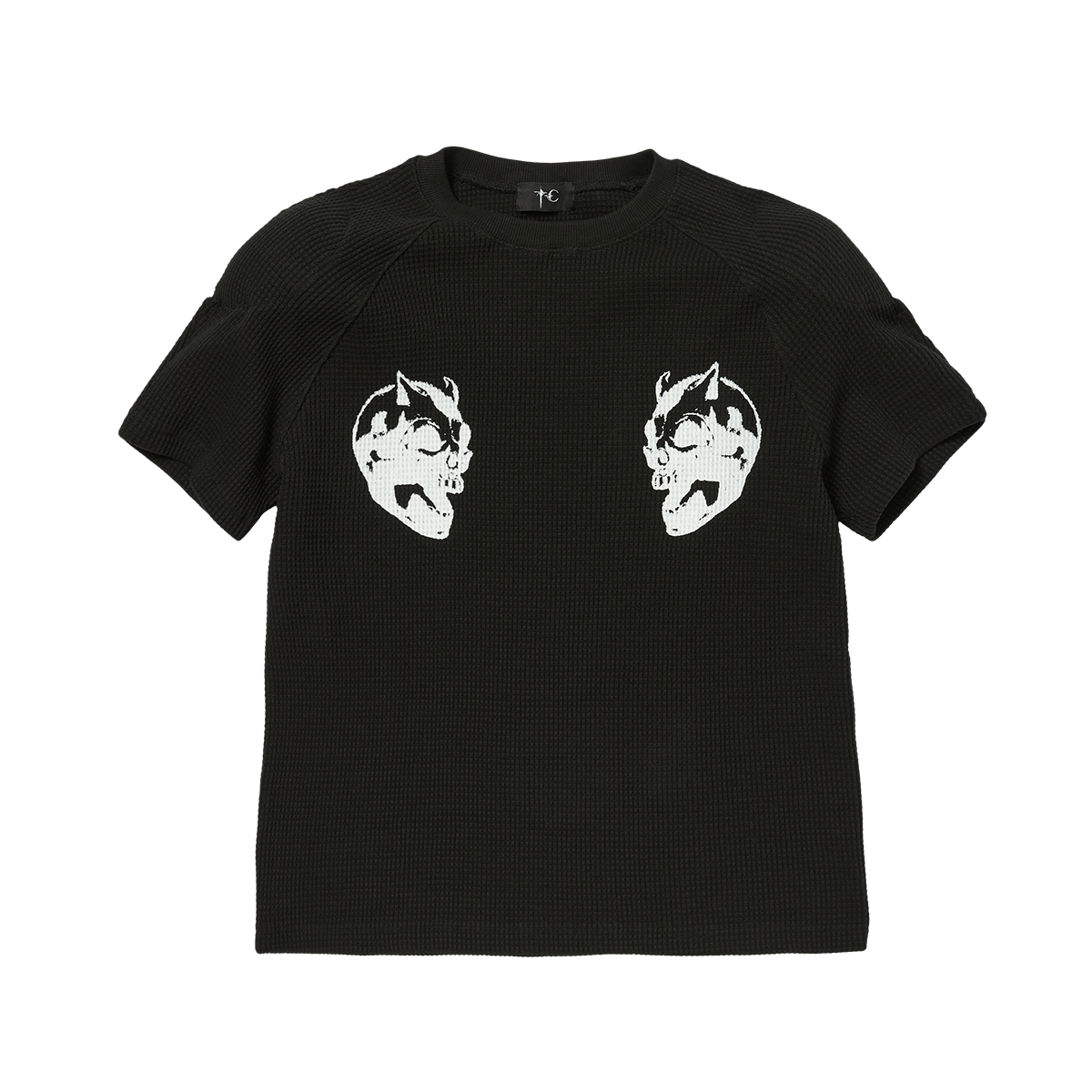 BULK SHOULDER WAFFLE T-SHIRT - BLACK