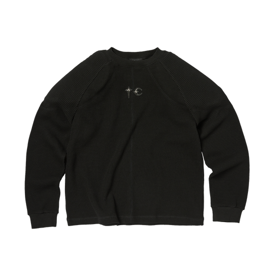 BULK SHOULDER WAFFLE LONG SLEEVE - BLACK