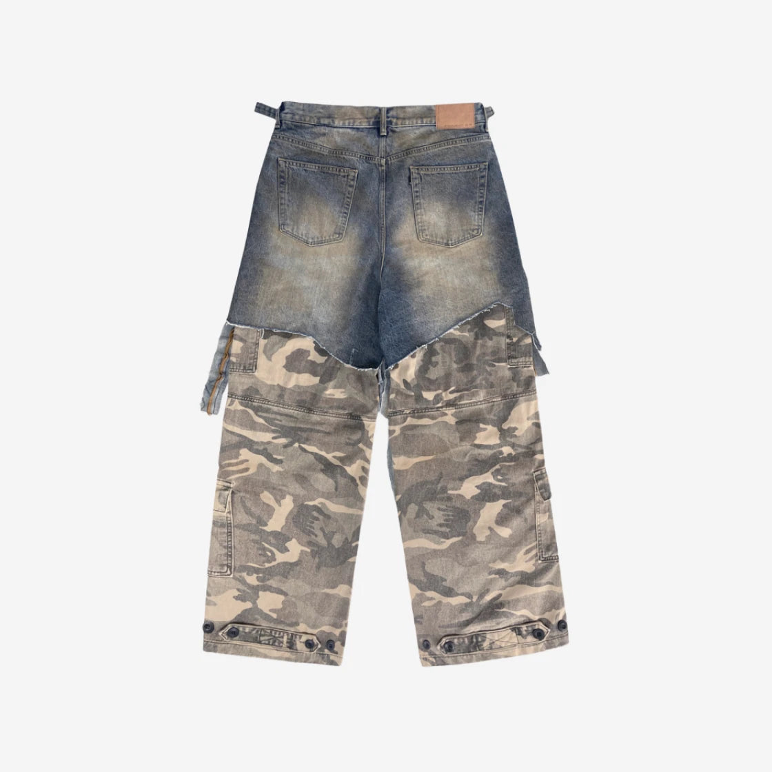 Layered Cargo Denim Pants Blue Camo