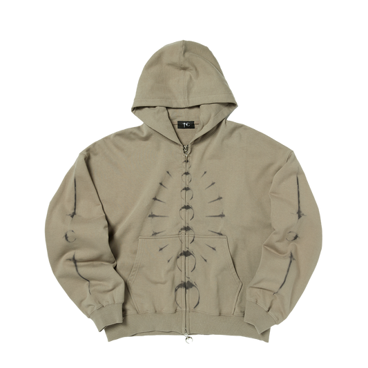 TC RIBCAGE ZIP-UP HOODIE - BEIGE